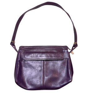 Vintage 80s Margolin Leather Shoulder Bag Purple Eggplant Statement Purse